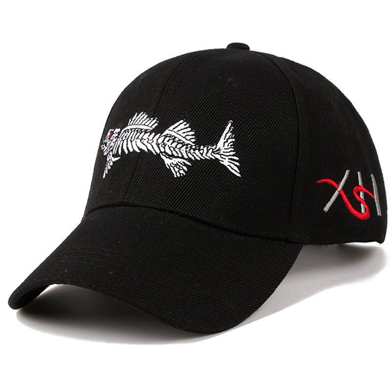 Fish Embroidered Baseball Cap Unisex Grey Camouflage Sun Hat