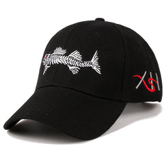 Fish Embroidered Baseball Cap Unisex Grey Camouflage Sun Hat