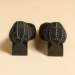 Women's Knitted Mid Heels Colorblock Slip On Shoes Chunky Heels