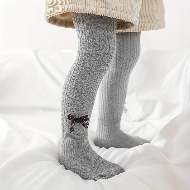 Girls Bow Decor Ribbed Knit Pantyhose Soft Tights Leggings Pants
