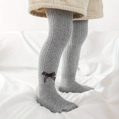 Girls Bow Decor Ribbed Knit Pantyhose Soft Tights Leggings Pants