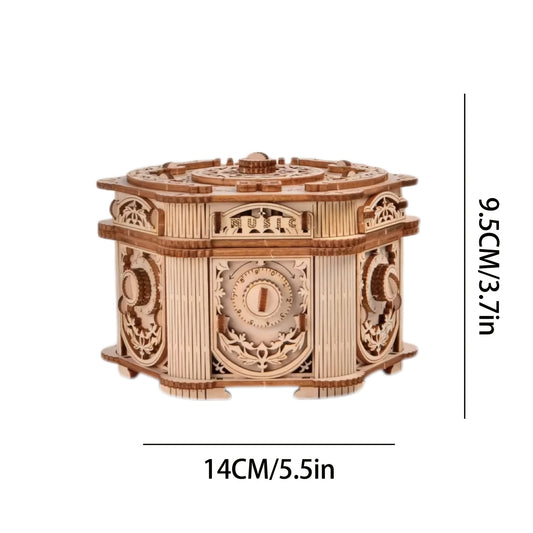 DIY 3D Wooden Puzzle Music Jewelry Box Vintage Storage Chest
