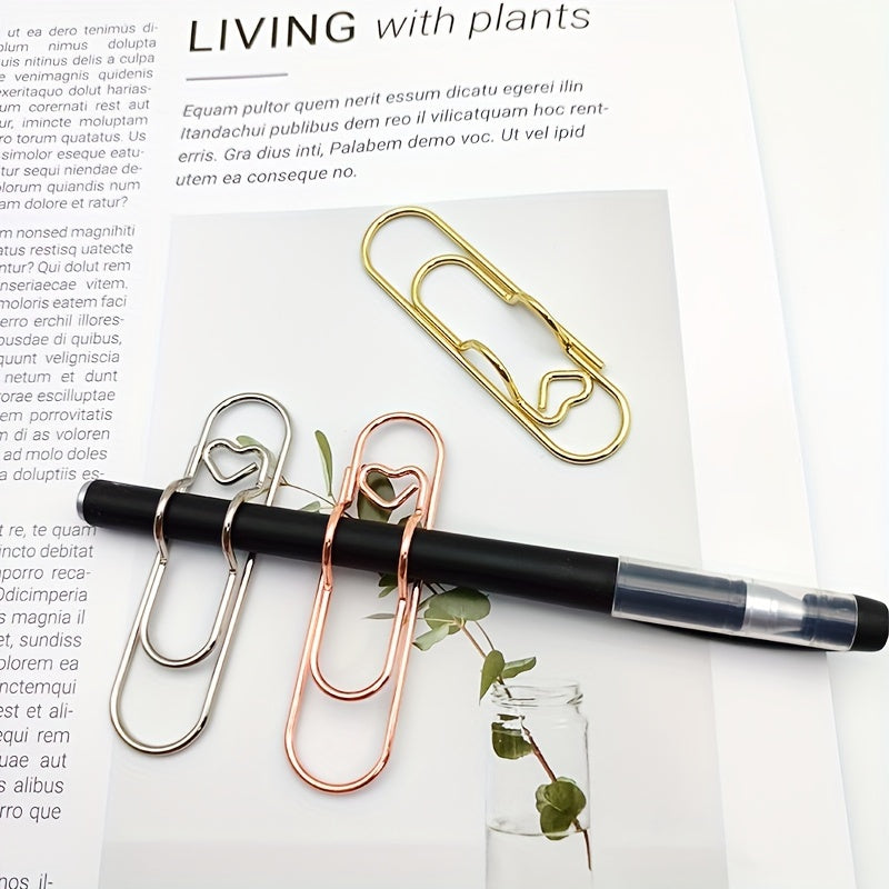 10pcs Metal Love Pen Clip Portable Functional Bookmark