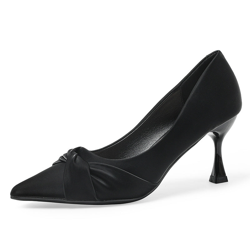 Women's Twist Knot Stiletto Court Pumps Solid Pointed Toe Slip On Court Pumps