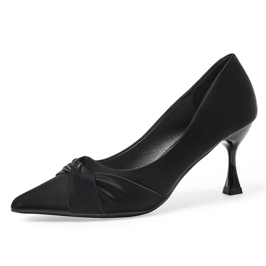 Women's Twist Knot Stiletto Court Pumps Solid Pointed Toe Slip On Court Pumps
