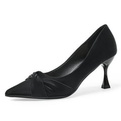 Women's Twist Knot Stiletto Court Pumps Solid Pointed Toe Slip On Court Pumps