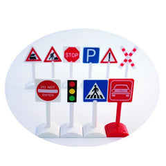 10pcs Mini Traffic Light Set w/ Road Signs in Red Green Yellow
