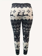 Plus Size Christmas Leggings Women's Plus Reindeer & Argyle Print Leggings
