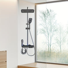 Grey LED Shower System Brass Faucet Set Wall Mount Rain Mixer Combo Set