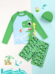 Boys Cartoon Shark Long Sleeve T shirt & Shorts Set Swimsuit
