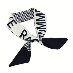 Houndstooth Print Skinny Scarf Long Ribbon Neckerchief Twilly Scarf