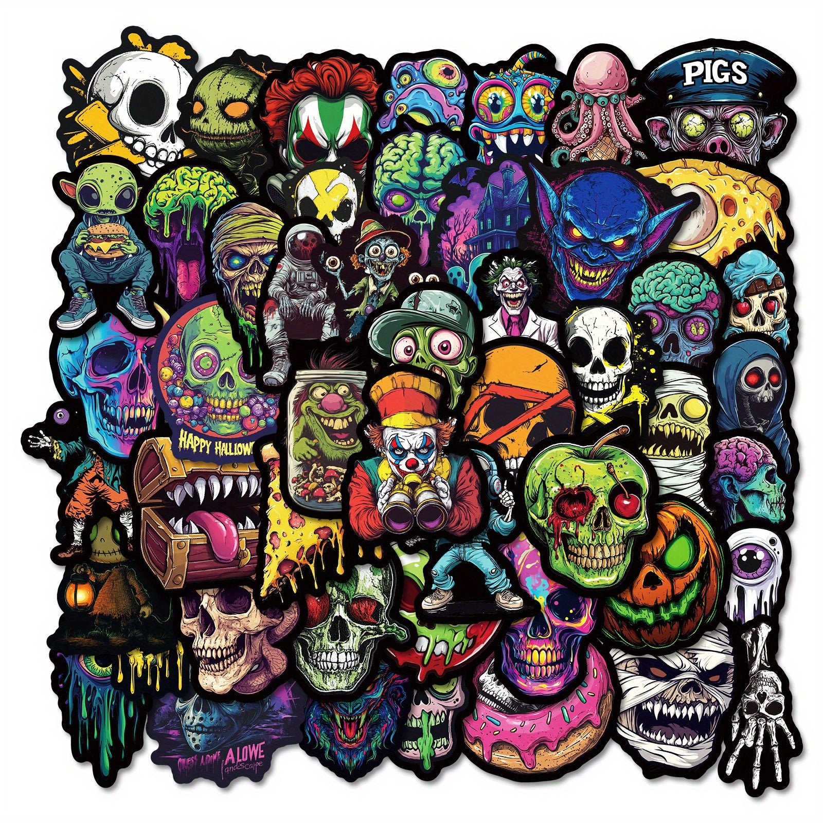 50 Neon Skull Stickers Waterproof Vinyl Decals for Laptops Water Bottles Phones