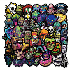 50 Neon Skull Stickers Waterproof Vinyl Decals for Laptops Water Bottles Phones