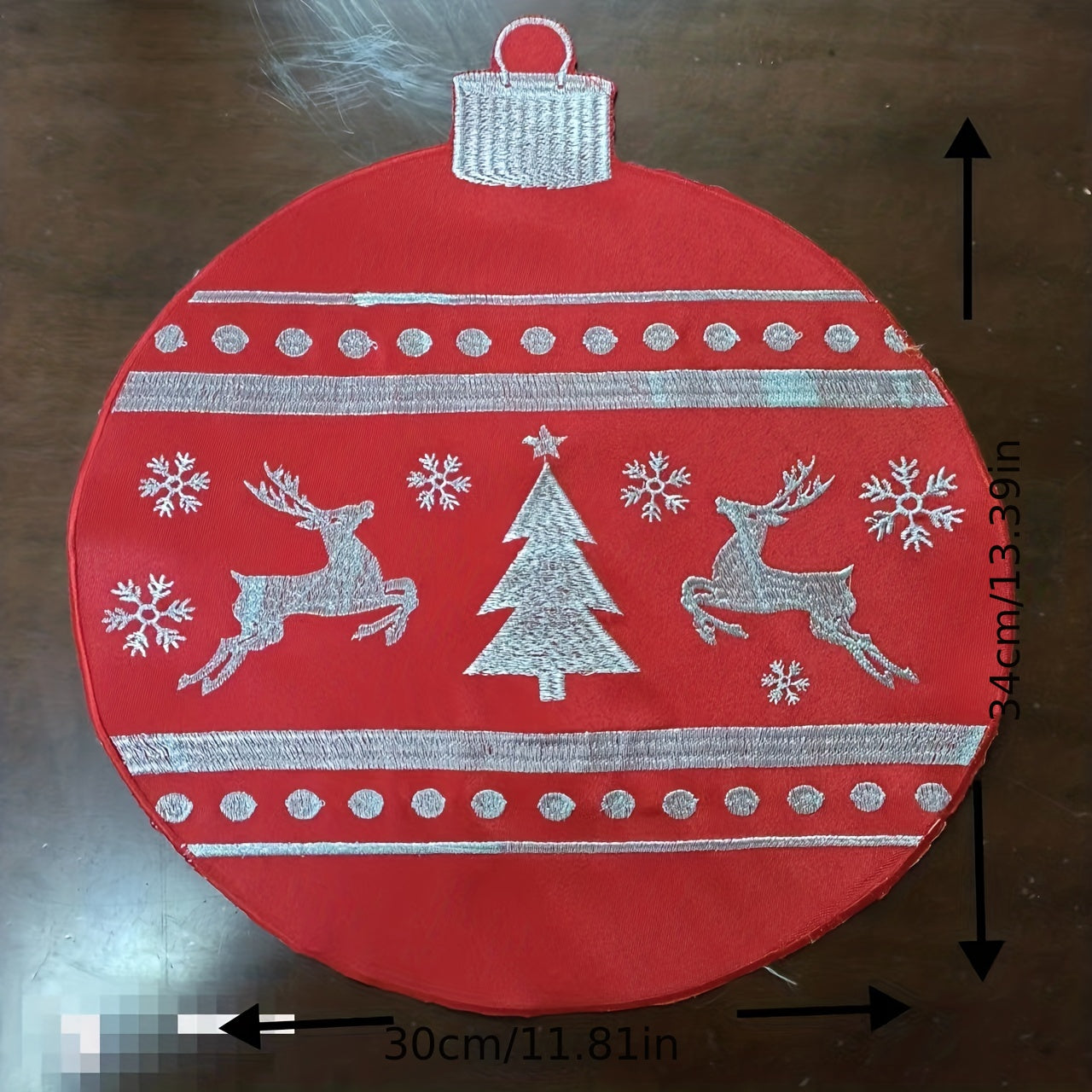 1pc Round Placemat Christmas Red Ball Reindeer
