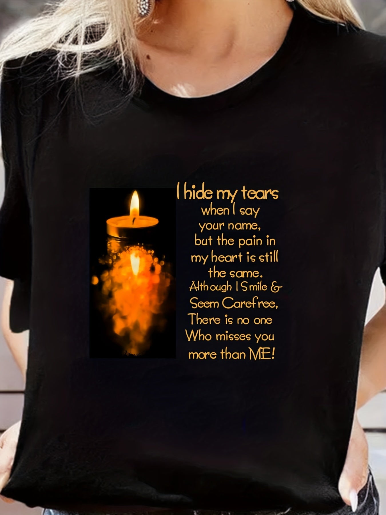 Burning Candle & Letter T-shirt Short Sleeve Sports Top Summer Tee