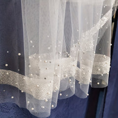 2 Tiers Ribbon Faux Pearl Edge Veil Bridal Wedding Hair Accessories