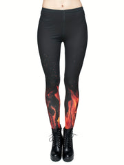 Flame Print Skinny Leggings Stretchy Casual Women's Clothing