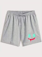 Smile Print Men's Casual Shorts Activewear Comfy Drawstring Shorts