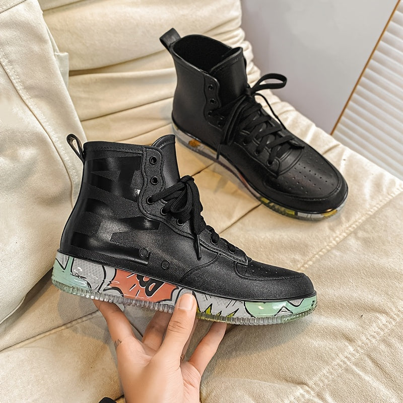 Women's Platform Waterproof Rain Boots Lace Up High Boots