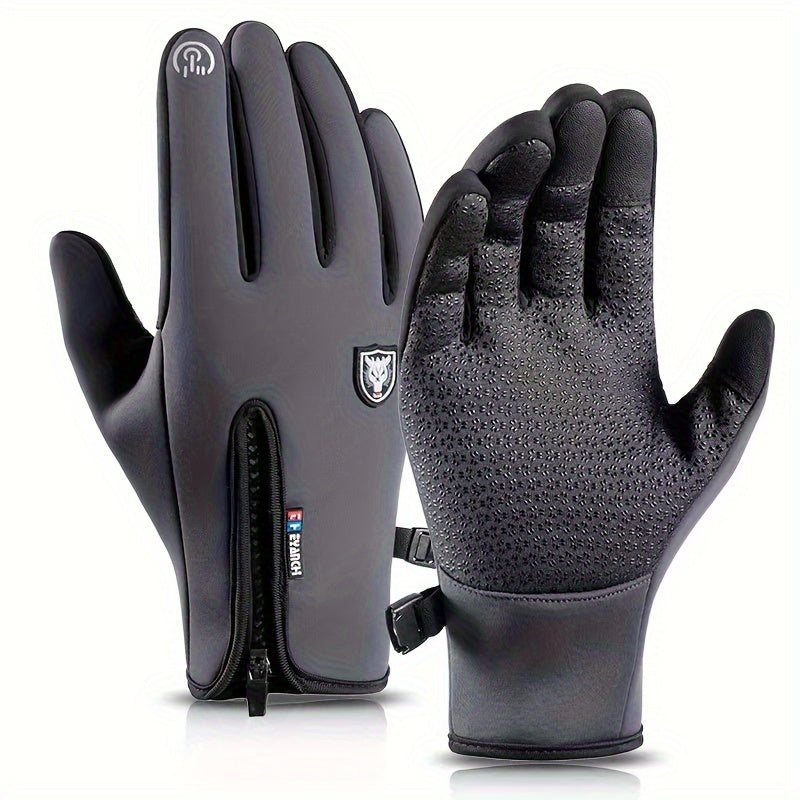 Non-slip Zipper Winter Gloves Touchscreen Plush Warm