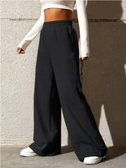 Sports Pants Women's Plus Solid Elastic High Rise Wide Leg
