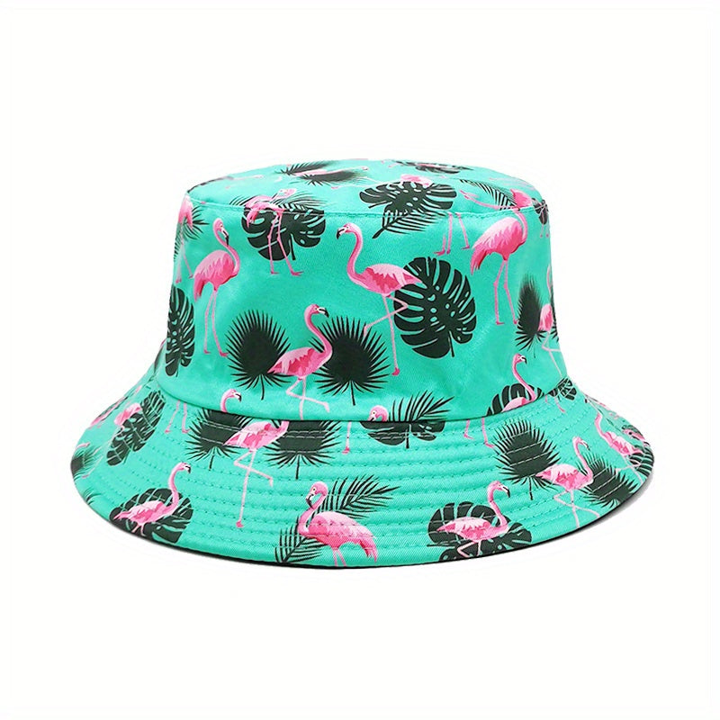 Flamingo Print Fisherman Hat Sun Hat Men Women Outdoor Sunscreen Basin Hat