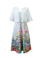 Two Piece Dress Set Solid Half Sleeve Crop Top & Floral Print Dress