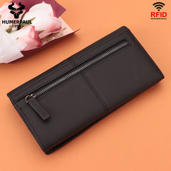 HUMERPAUL RFID Blocking Leather Wallet Red Clutch Large Capacity