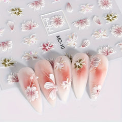 5D Tulip Flower Nail Stickers French Embossed Self Adhesive Heart Nail Art Decal