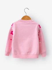 Girls Flower Print Knitted Pullover Sweater for Autumn/Winter