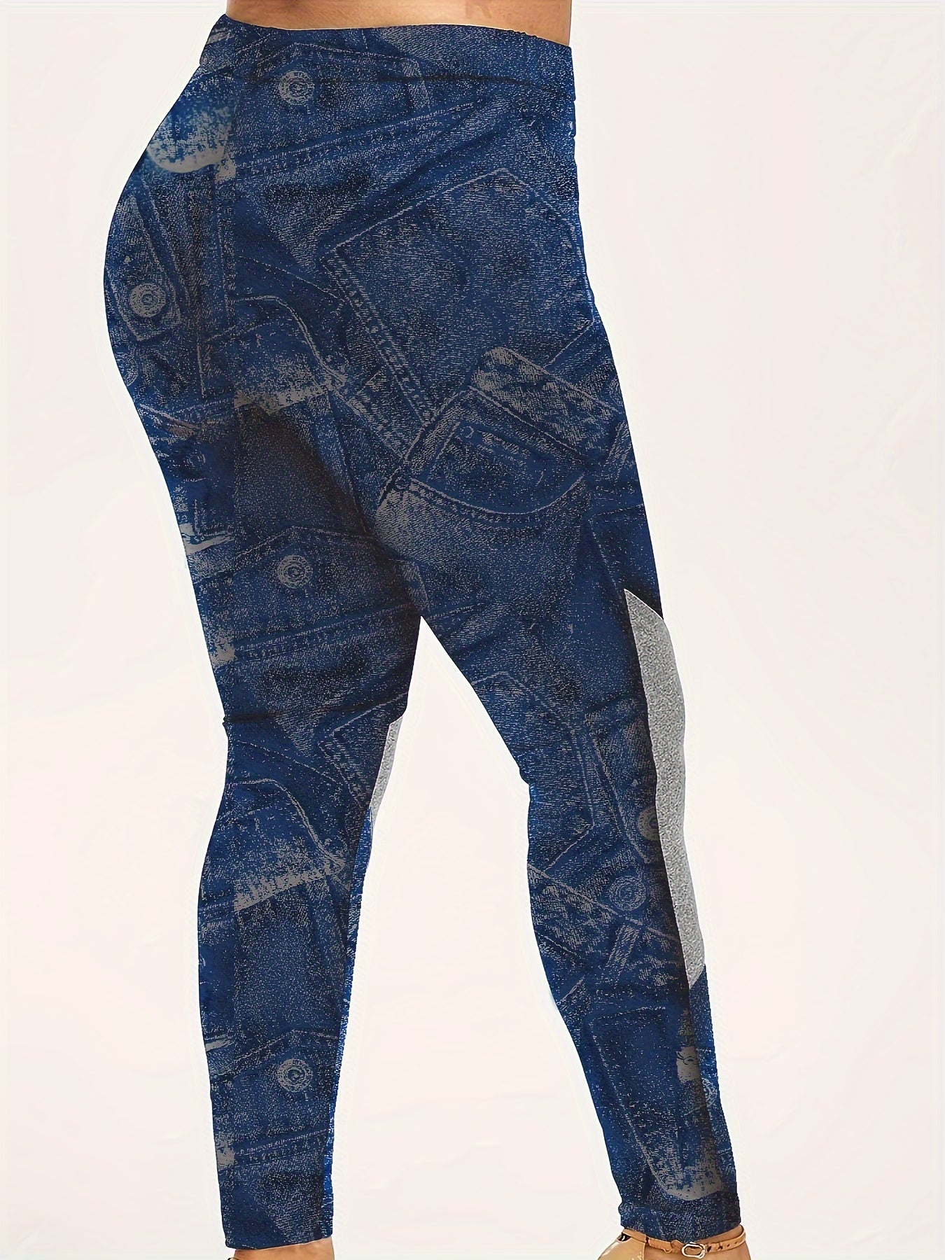 Denim Print Button Decor Top & Leggings Set