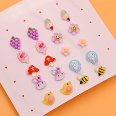 10 Pairs Cartoon Hypoallergenic Earrings Set For Little Girls