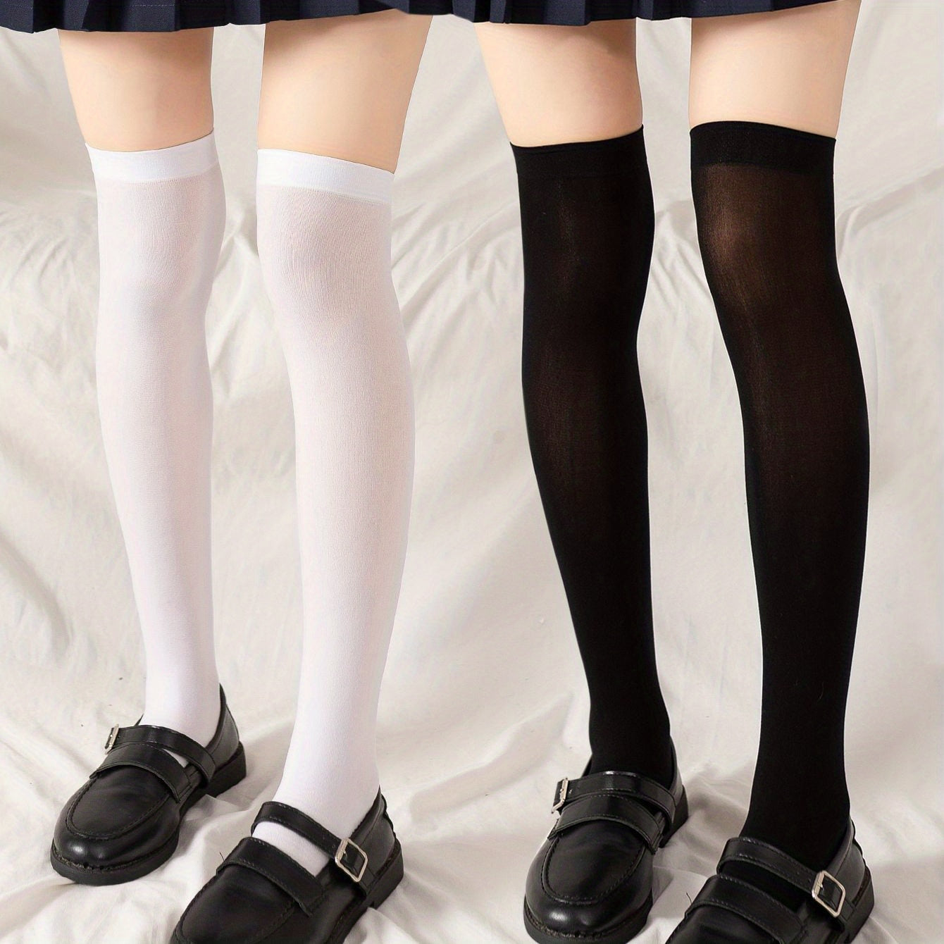 2 Pairs Casual Thin Knee High Stockings Socks for Summer & Spring