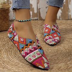 Women's Ethnic Style Printed Flat Shoes Casual Geometric Pattern Point Toe Shoes