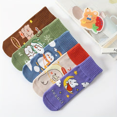 5pairs Baby Cartoon Animal Pattern Socks Kids Crew Socks For All Seasons