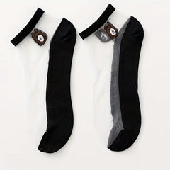 Cartoon Bear Print Socks & Ankle Socks Pack