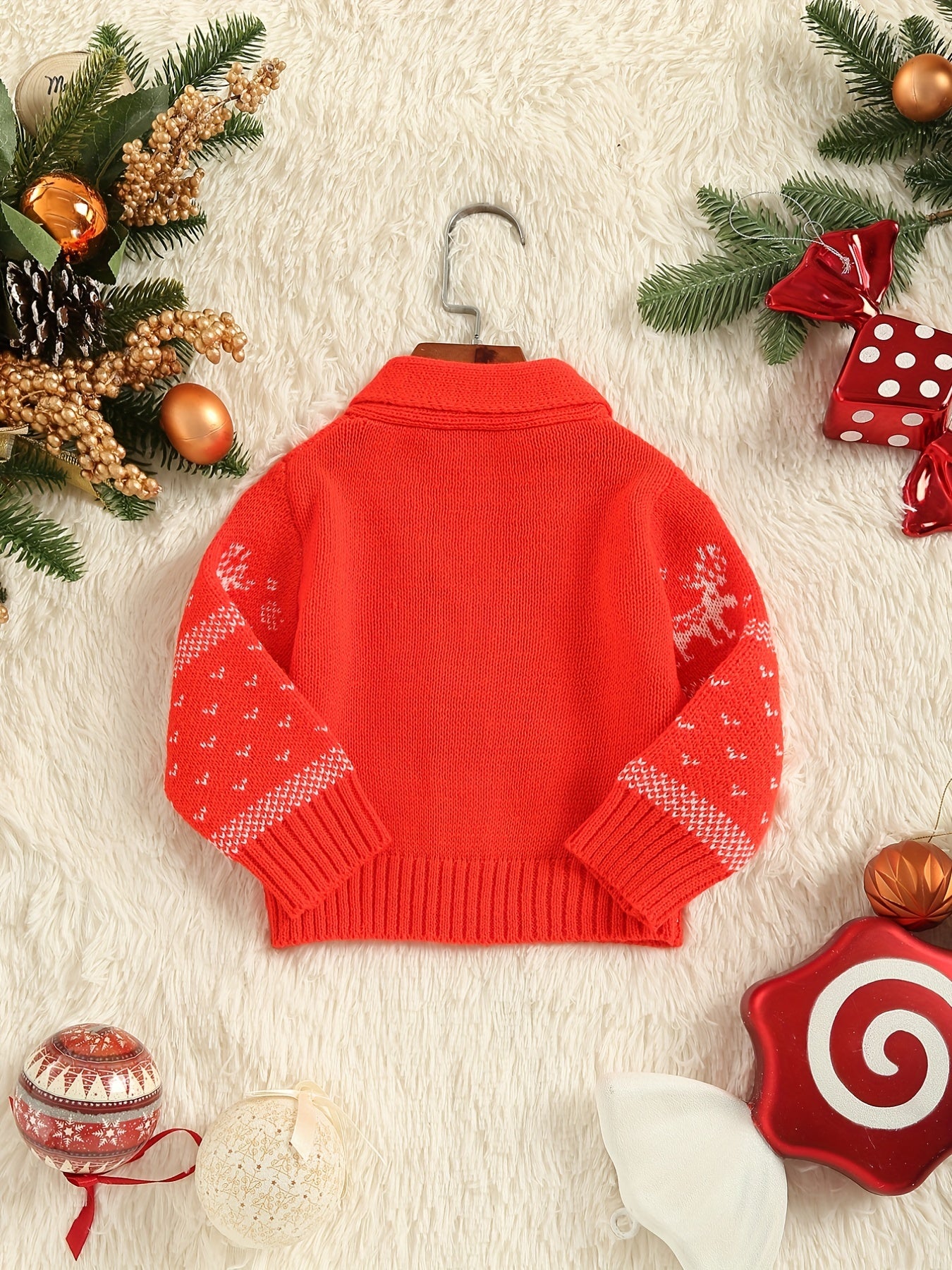 Christmas Lapel Button Knit Cardigan Little Girls Stylish Sweater Coat
