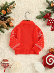 Christmas Lapel Button Knit Cardigan Little Girls Stylish Sweater Coat