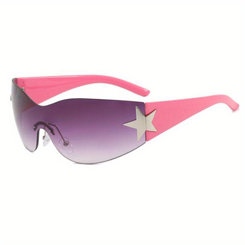 Y2K Wrap Around Sunglasses Star Decor Polarized Outdoor Eyewear UV400