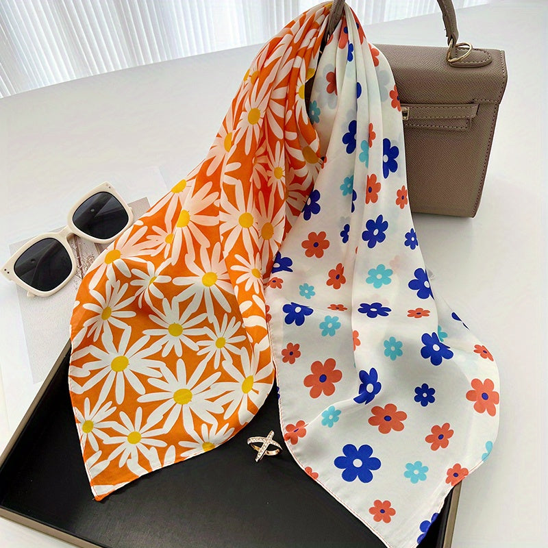 Daisy & Cartoon Flower Print Bandana Scarf Shawl Wrap Gift For Mother