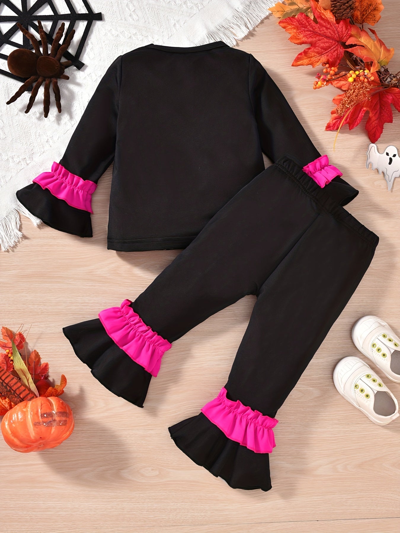 Girl's Skeleton Halloween Cosplay Costume Trumpet Sleeve & Flared Pants