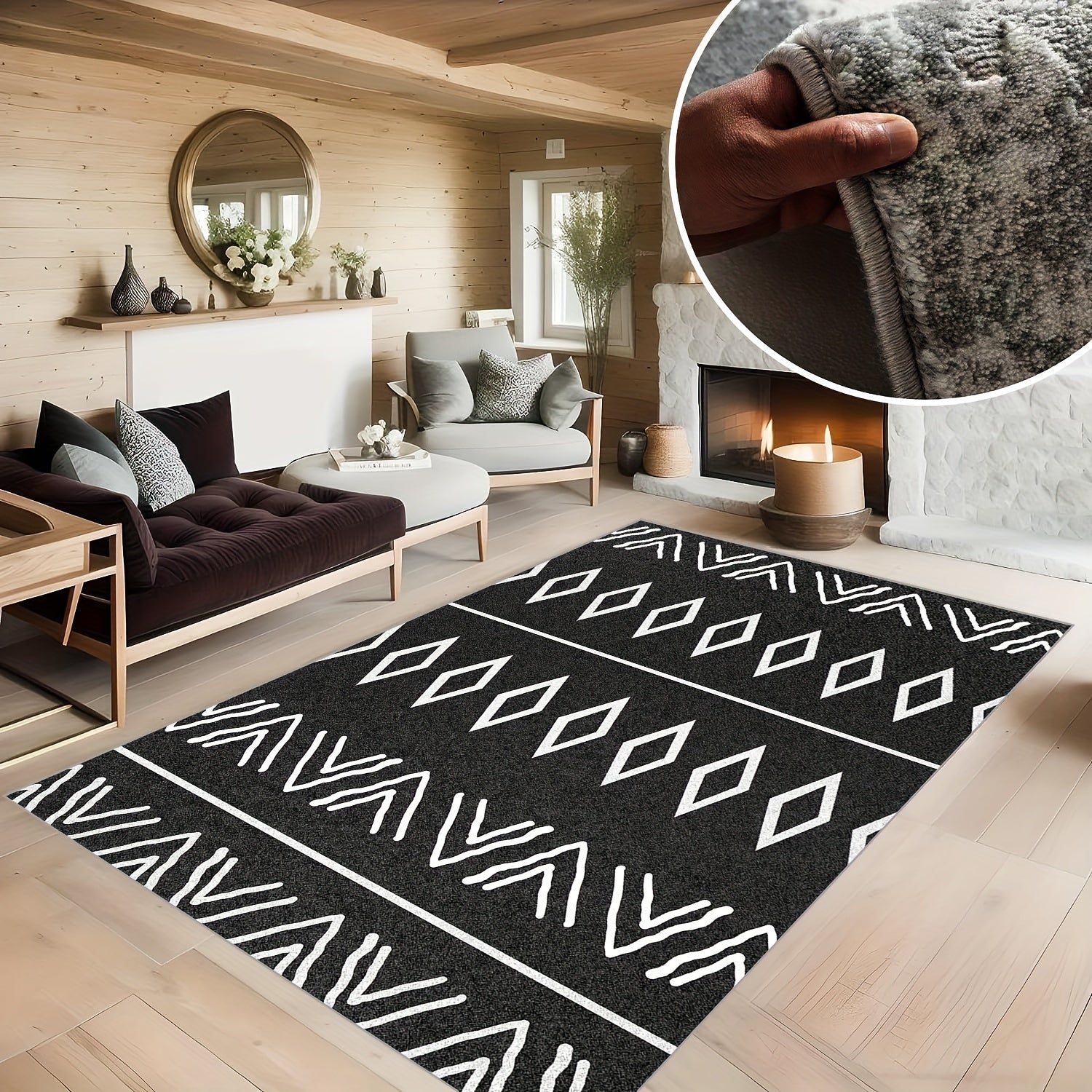 Soft Modern Geometric Area Rug Faux Sheepskin Floor Mat