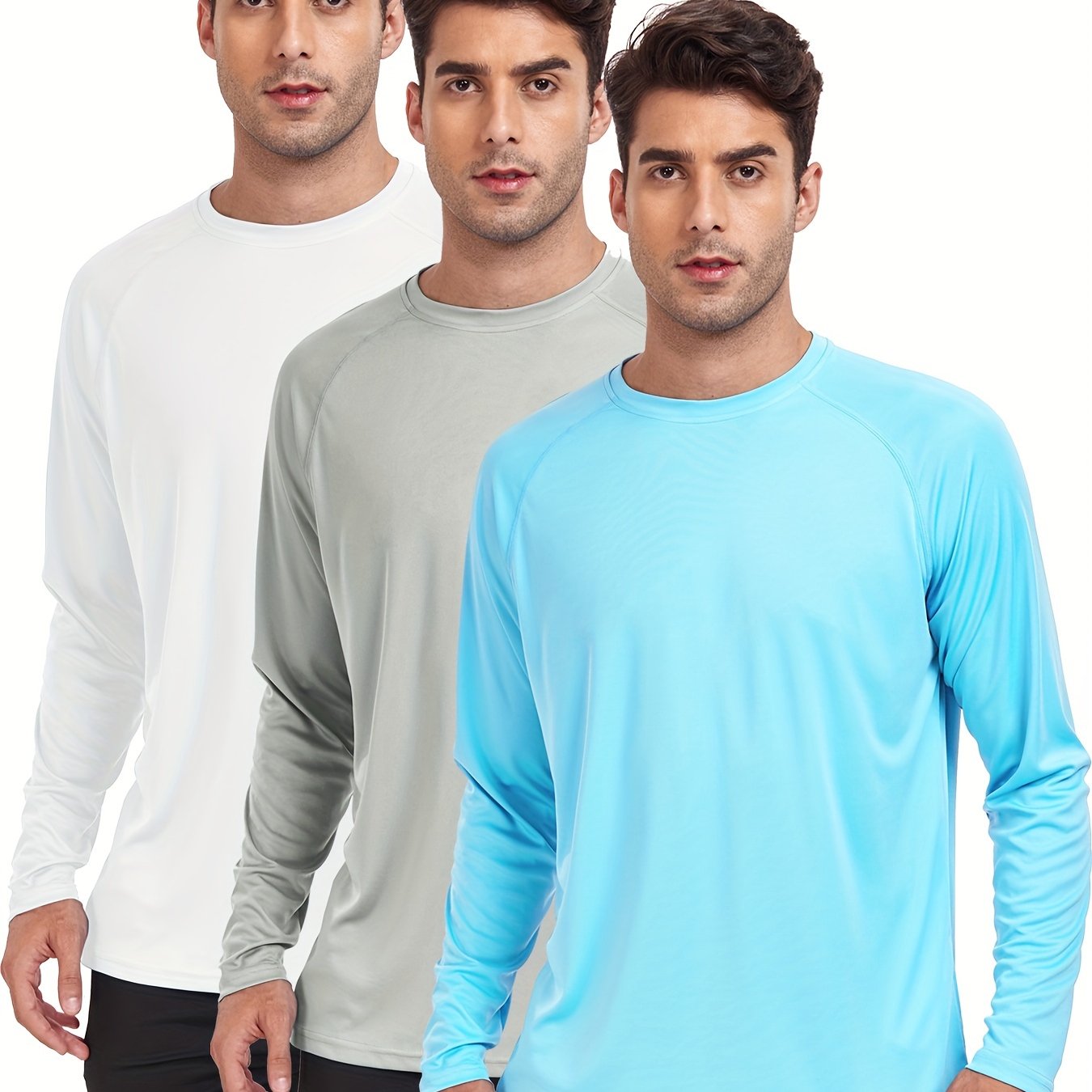 3 Pcs Men's Sun Protection Long Sleeve T shirt Lightweight Tops