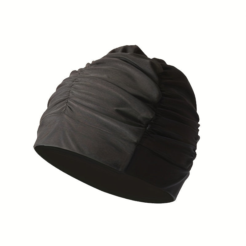 Unisex Pleated Cloth Swimming Cap Ear Protection Breathable Cap