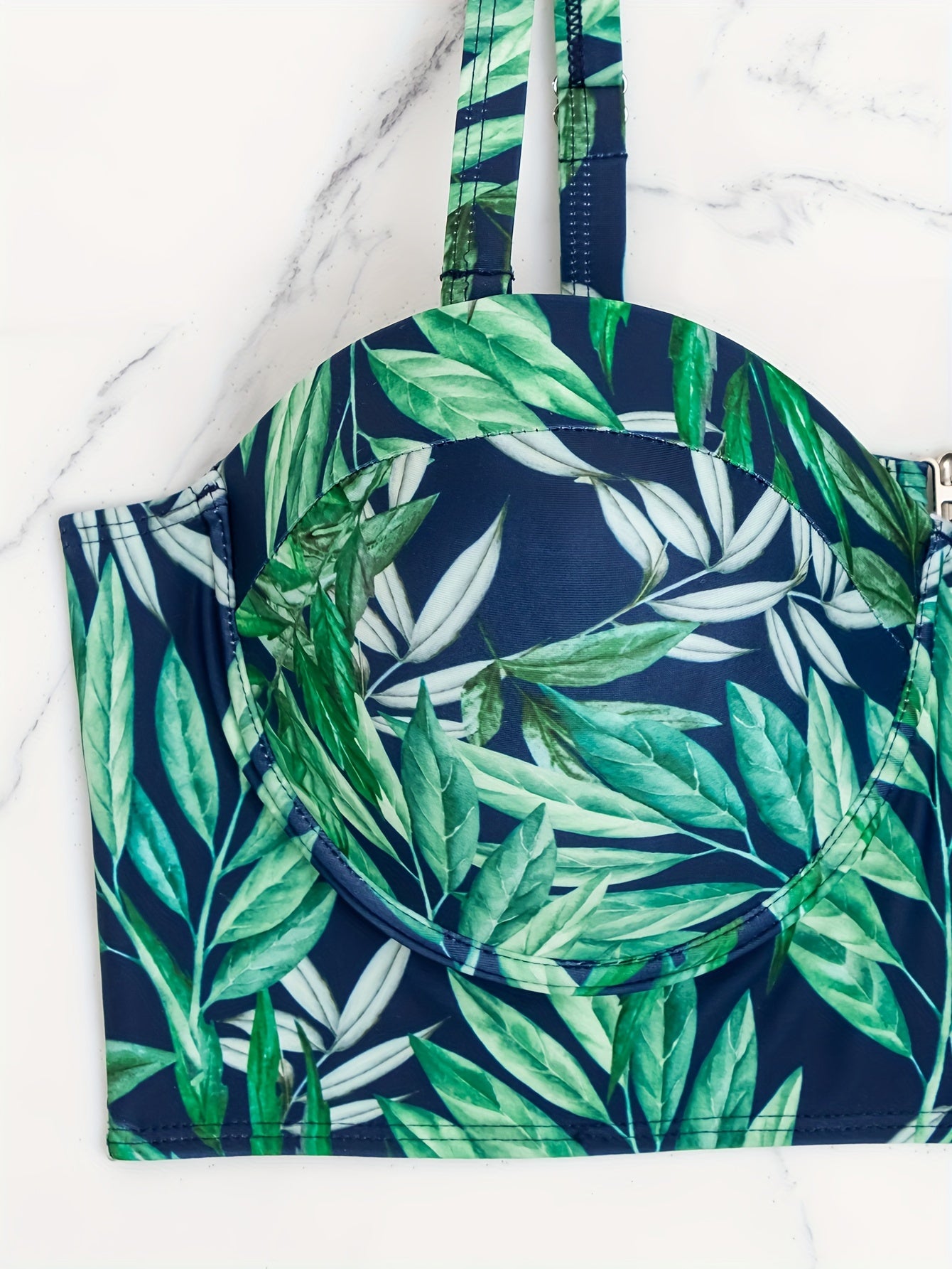 Tropical Print Bikini Top High Stretch