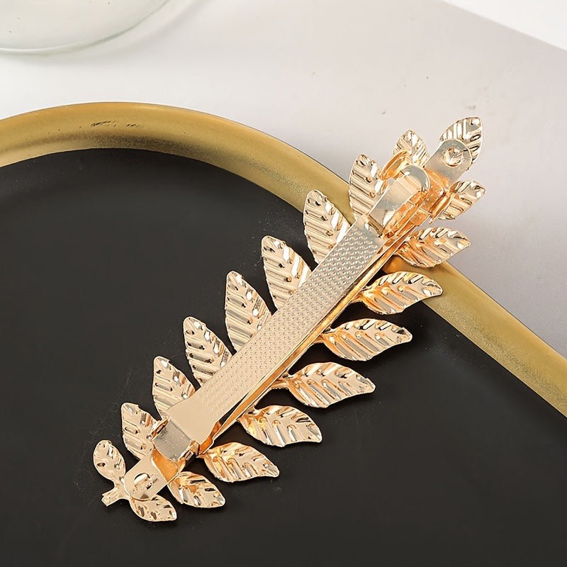 Golden Large Leaf Hair Clip for Women Girls