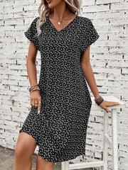 Heart Print Confetti Dress Casual V Neck Short Sleeve