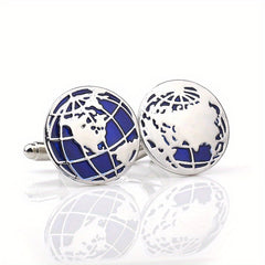 Round Earth Cufflinks Map Shape French Shirt Button Cuff Nails
