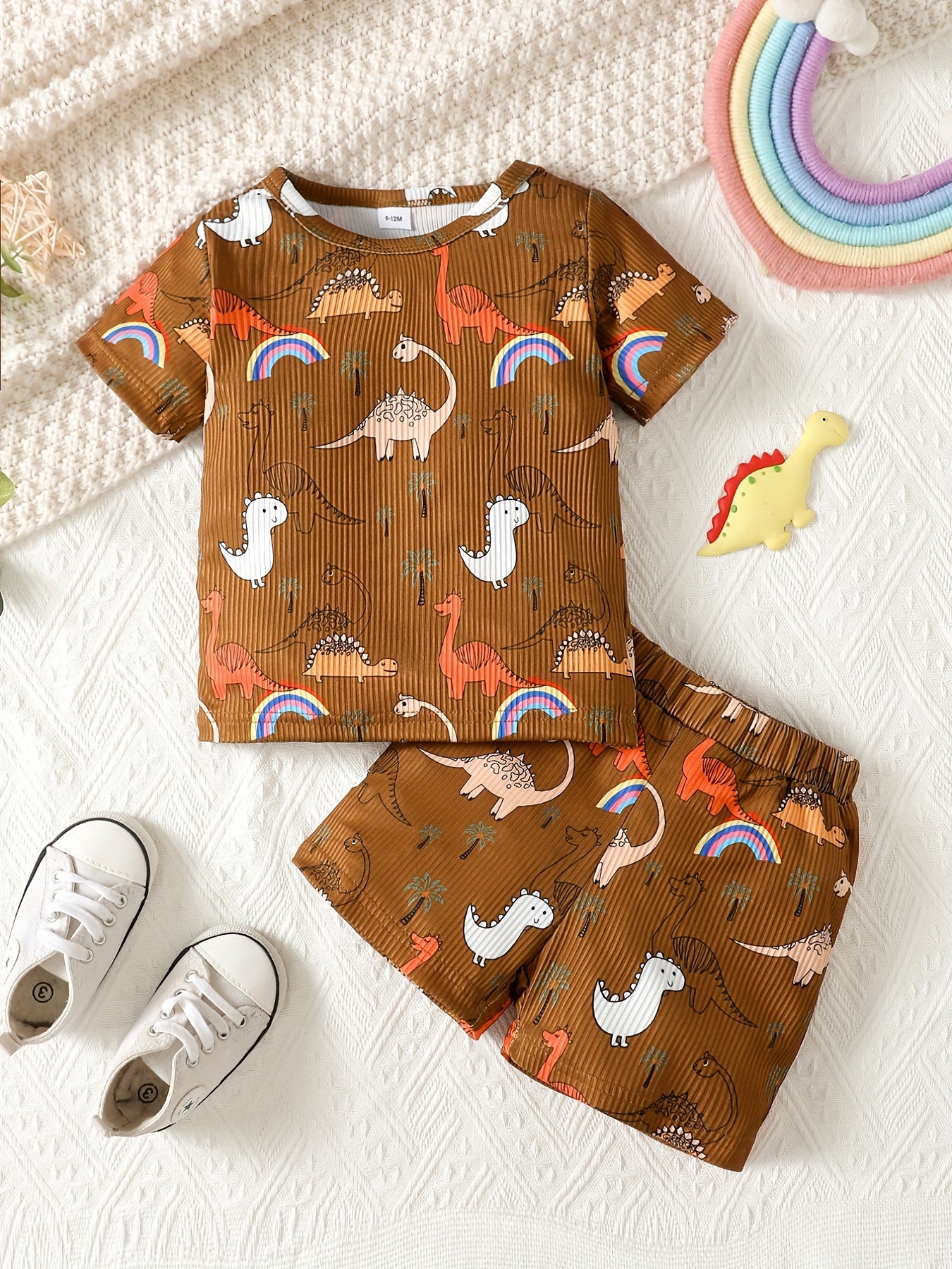 2pcs Baby Boys Dinosaur T shirt & Shorts Set Clothes