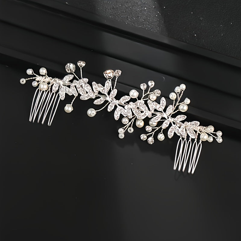 Crystal Comb Silver Golden Rose Golden Bridal Pearl & Crystal Hair Comb